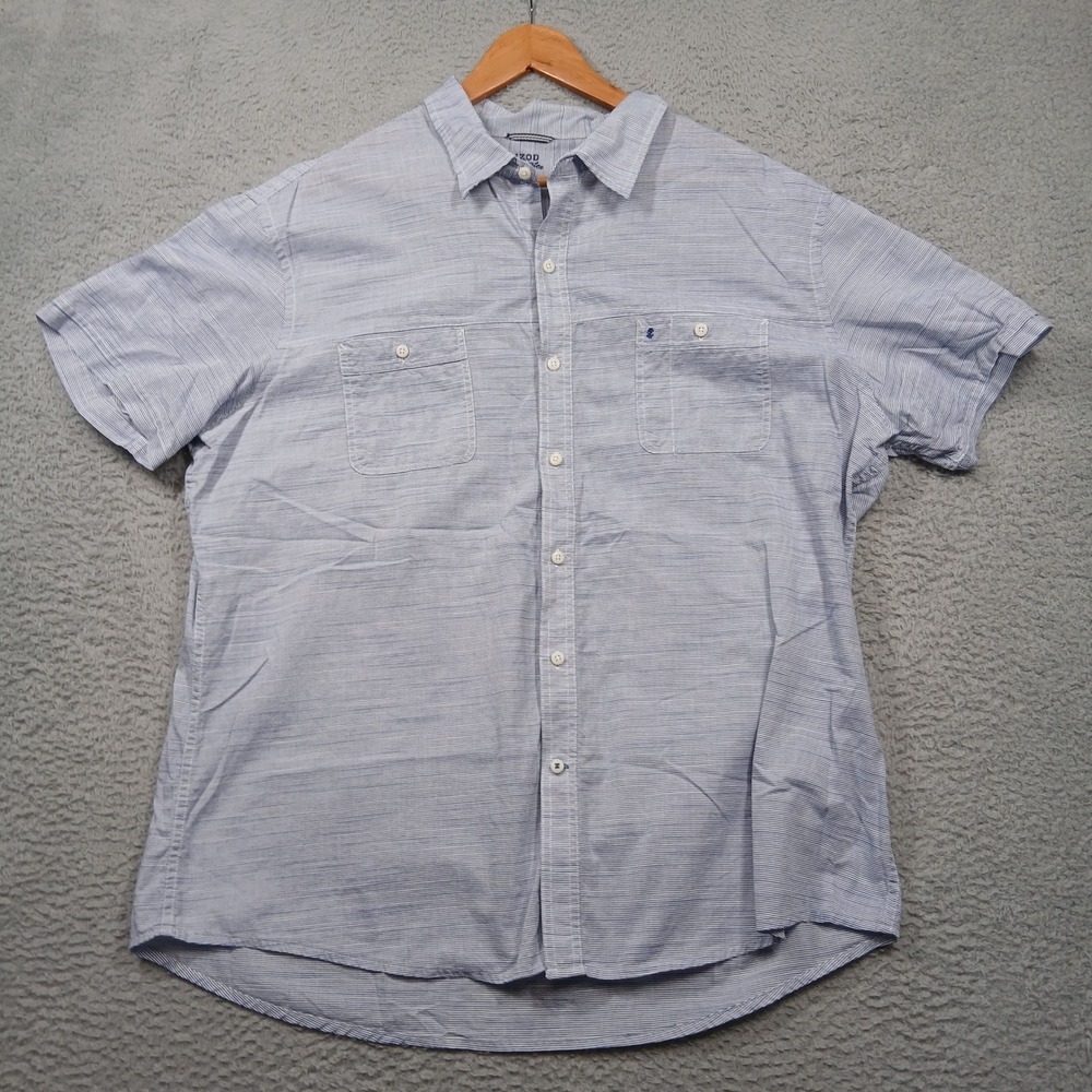 Izod Saltwater Button Down Shirt Men's XXL Blue Short Sleeve Casual‎ Cotton